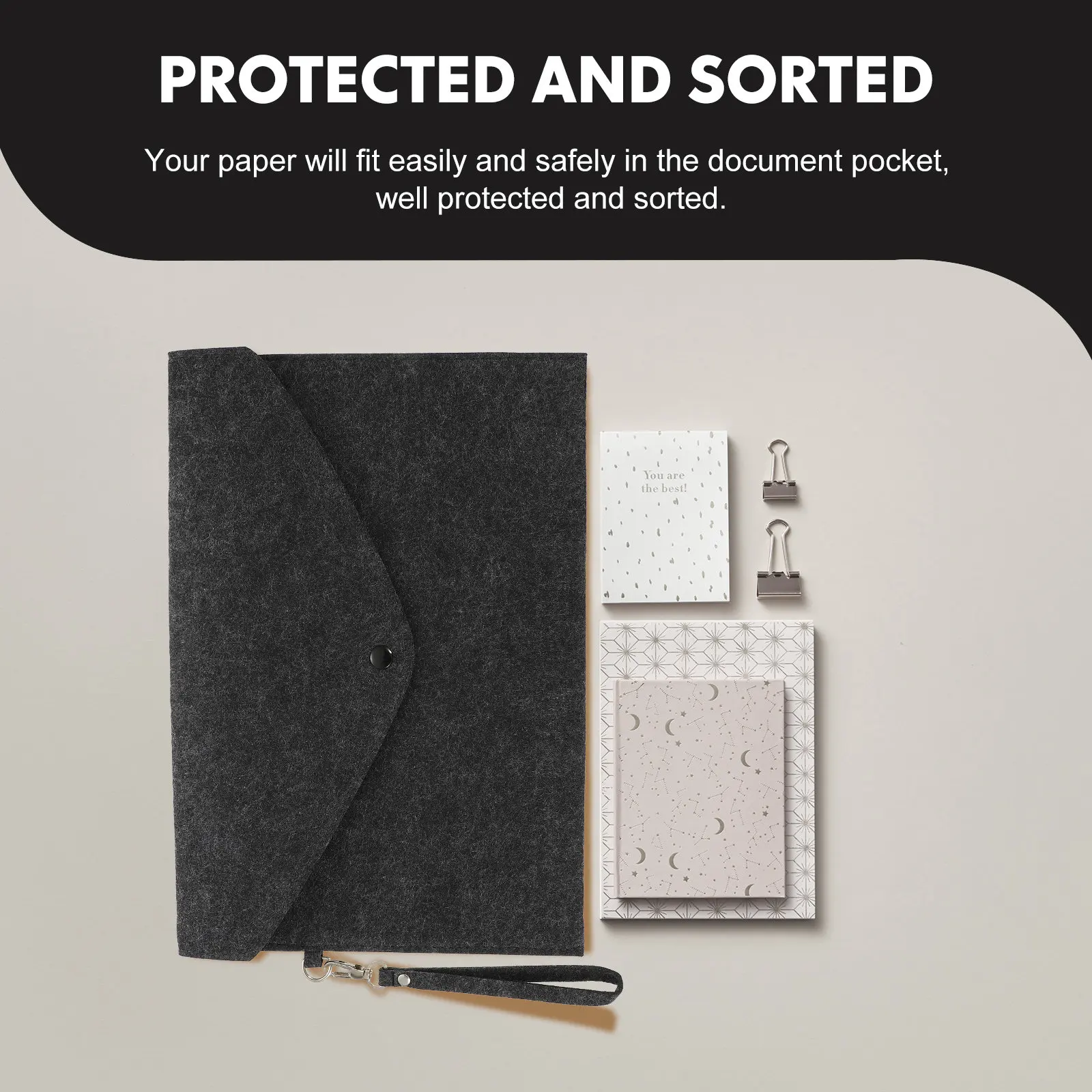 

Professional Felt A4 File Folder Business File Pouch Document Organizer with Strong Clasp Design Space Saving Moisture Resistant