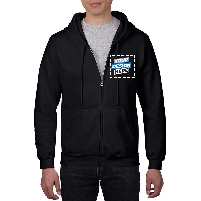 Logotipo personalizado 285gsm escovado zíper novo outono inverno casual grosso algodão masculino topo cor sólida hoodies moletom