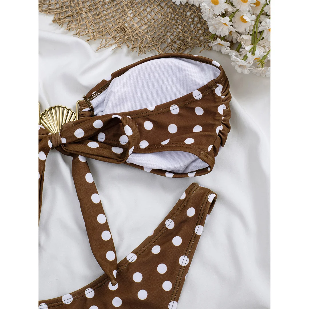 3-teiliges Set mit Sarong, Polka-Dot-Bandeau-Bikini, Damen-Badeanzug, dreiteiliger Bikini, Badebekleidung, Badeanzug, Schwimmbekleidung V8189 – Detail 7