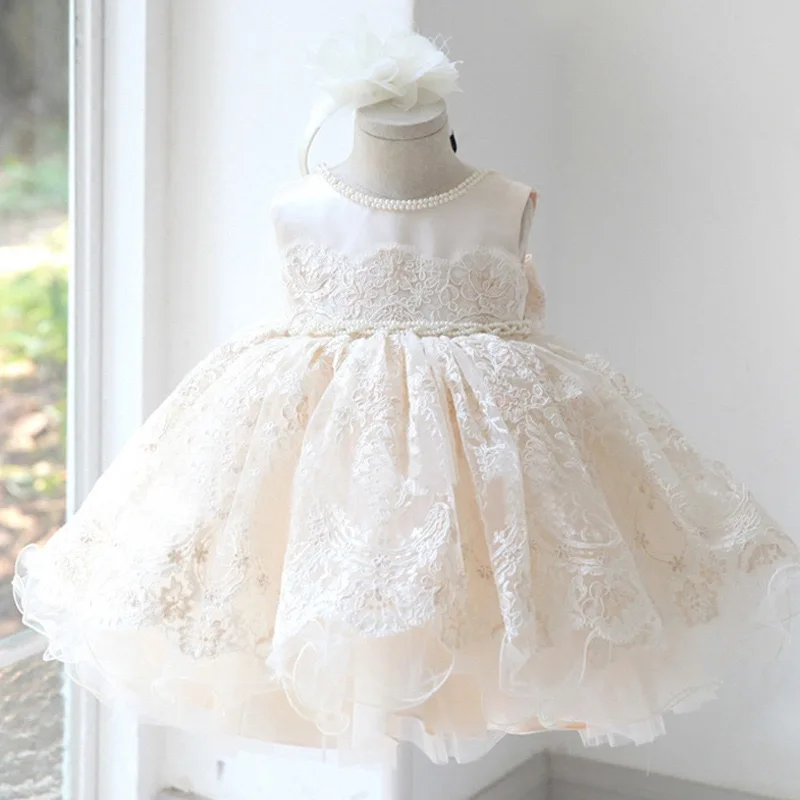 Children Party Girls Lace Tulle Princess Dress Toddler Birthday Photography White Clothes Christmas Prom Kids Sweet Ball Gown