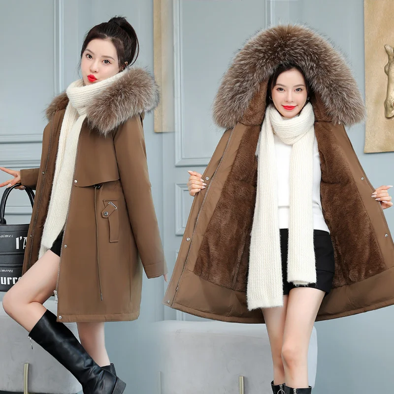 

Parkas Hooded Long Puffer Womens Winter Fur-Collar Padded Fur Lined Splicing Zipped Stand-Collar Puff-Feel Cargo Matte Irregular