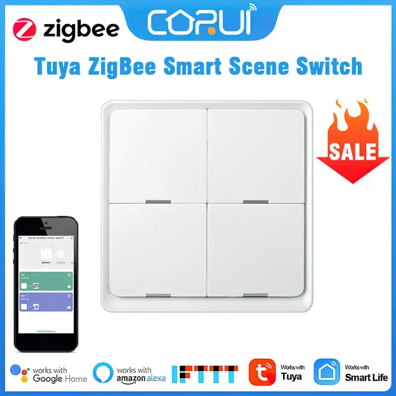 

Беспроводной кнопочный переключатель Tuya, 4 клавиши, 12 сцен, автоматический пусковой контроллер с питанием от аккумулятора, для домашнего приложения