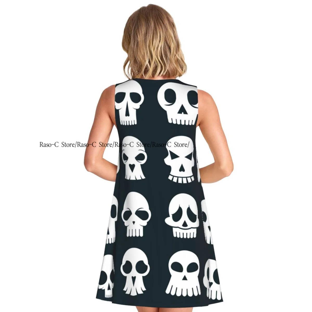 女性のドレス夏カジュアル T シャツドレスビーチカバーアップ面白いホワイトスカルタンクドレス