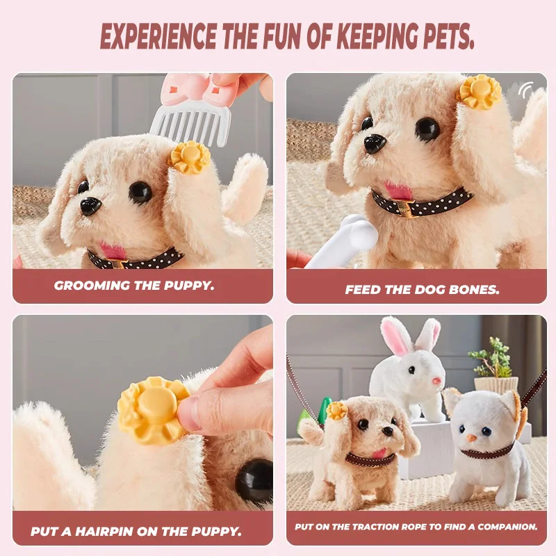 مجموعة ألعاب الكلاب الأليفة الكهربائية القطيفة للأطفال يمكن المشي وجعل صوتًا واقعيًا للجرو والقطط لعبة الحيوانات الأليفة الإلكترونية للأولاد والبنات هدية #5