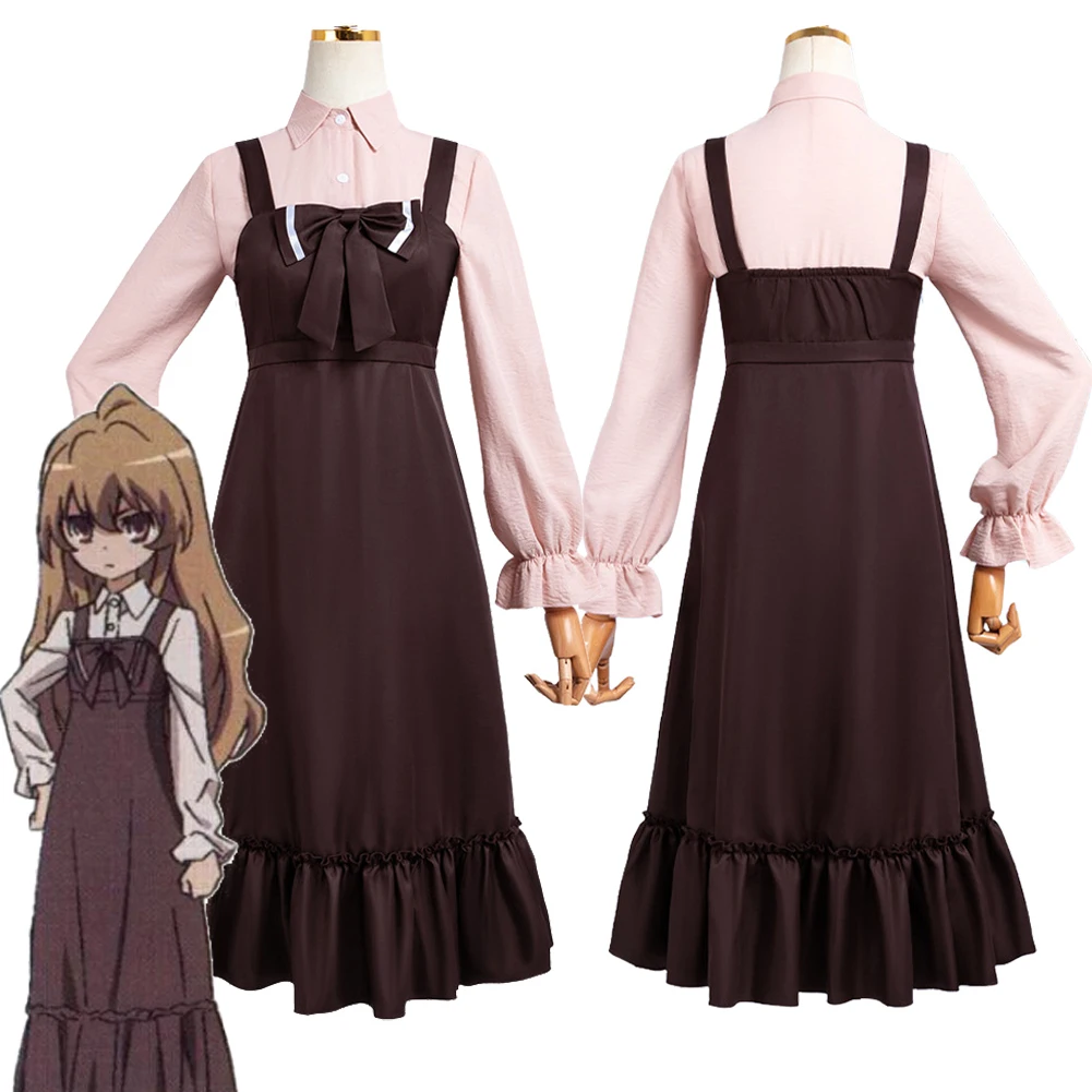 

Disguise Anime Toradora Aisaka Taiga Cosplay Brown Dress Pink Shirt Clothes Set Costume Women Outfits Halloween Carnival