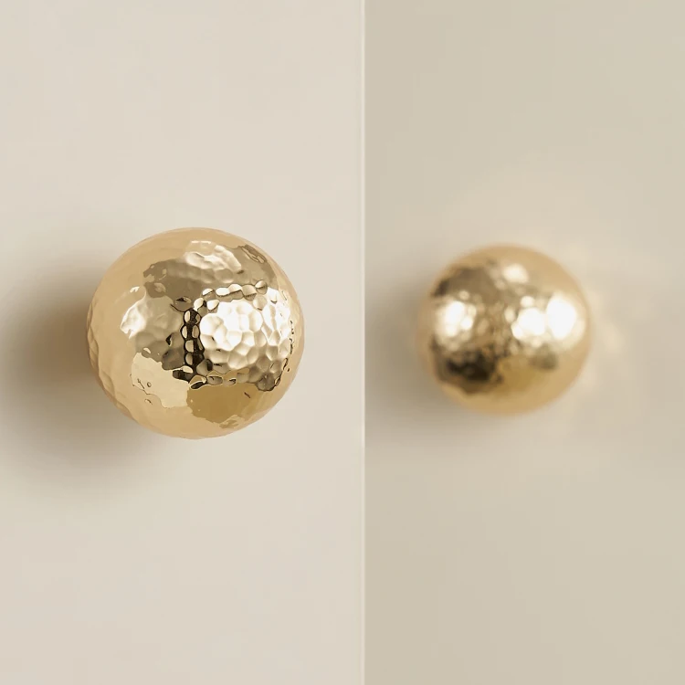 Brass Handmade Hammer Pattern Moon Surface Shiny Gold Ball Shaped Kitchen Cabinet Drawer Wardrobe Door Furniture Knobs