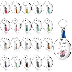 45/60Pcs Diy Acrylic Keychain Mixed Color Tassel Pendant Round Acrylic Key Chain Metal Keychain Ring Set Wholesale Accessories