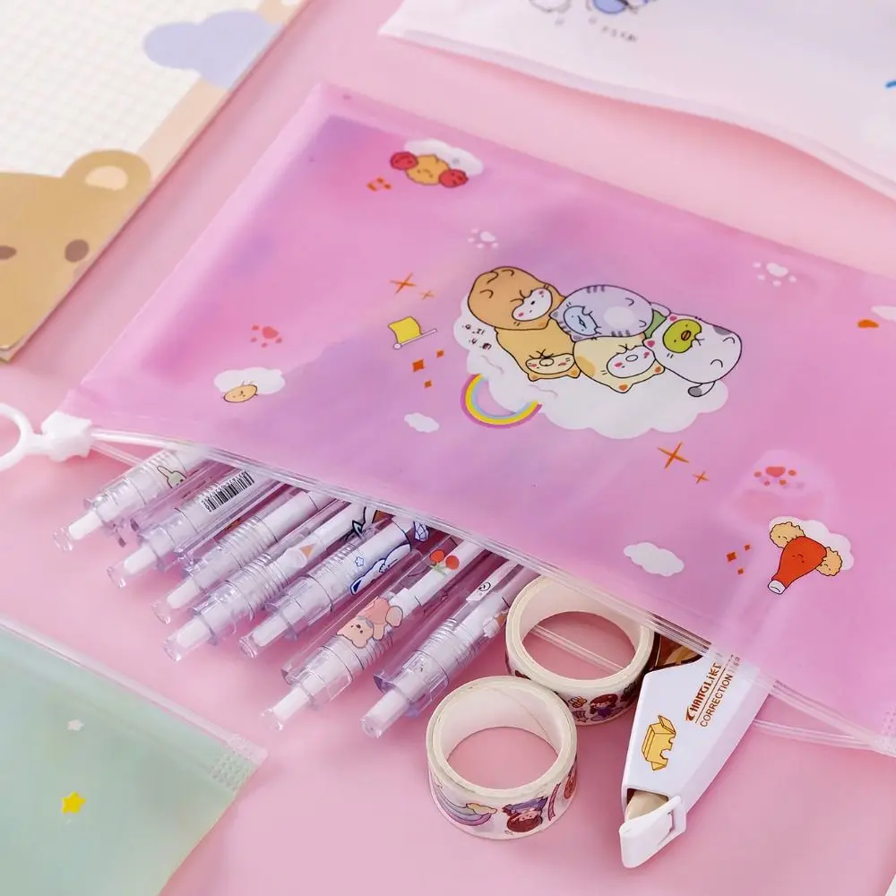 Large Capacity Pvc Zipper Pouch Waterproof Zipper Type File Bag Cartoon Portable Zip File Folders School Office Supplies