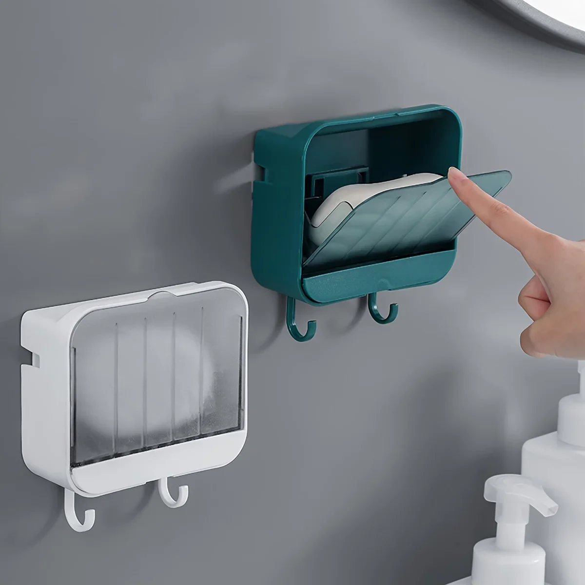 حامل صابون مثبت على الحائط لتصريف الحمام، غطاء قابل للغبار، طبقة مزدوجة، منتجات صندوق الحاويات #3
