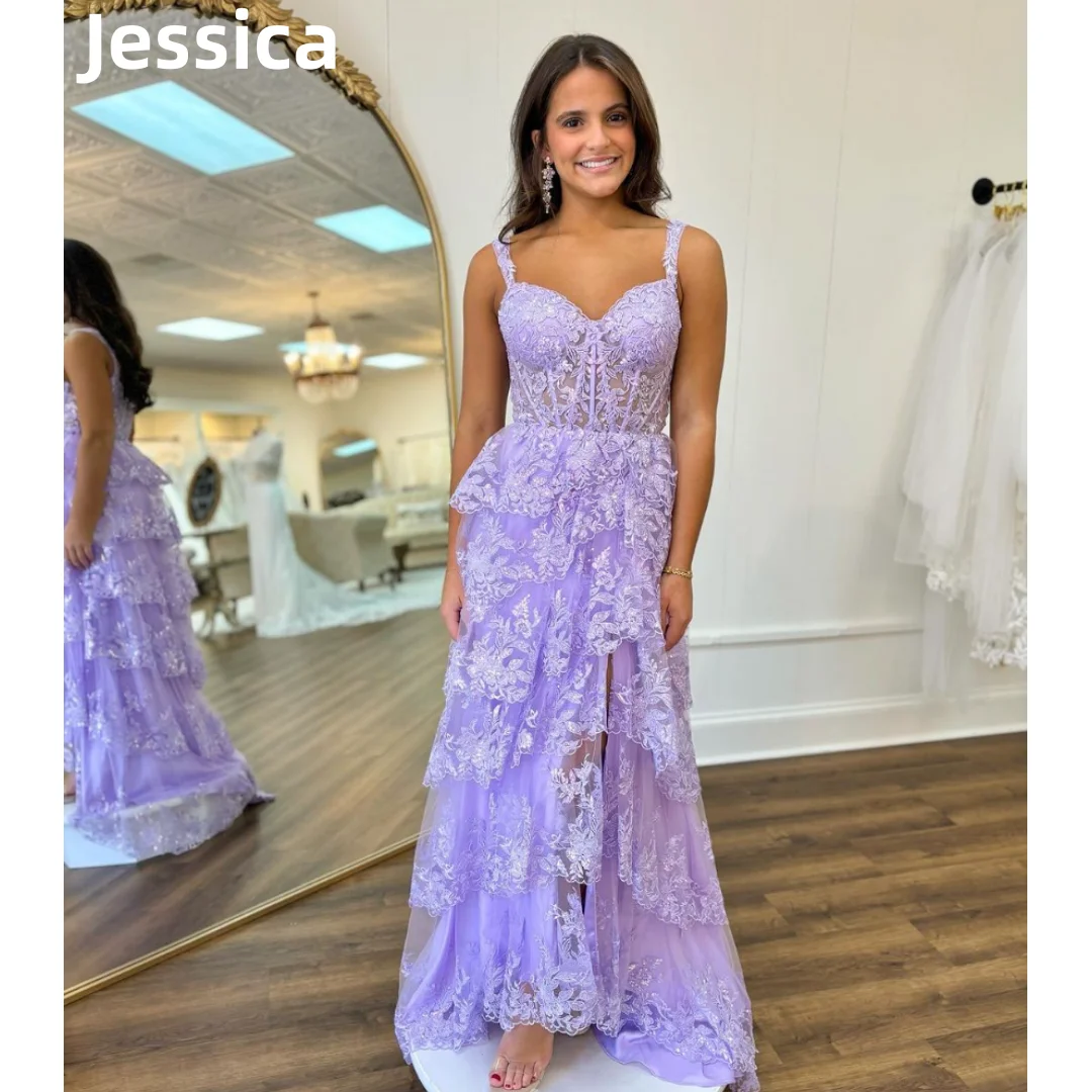 

Jessica Lace Embroidery Prom Dresses Tulle Purple Fairy Graduation Evening Dresses A-shaped Formal Occasions Party Dresses 2024