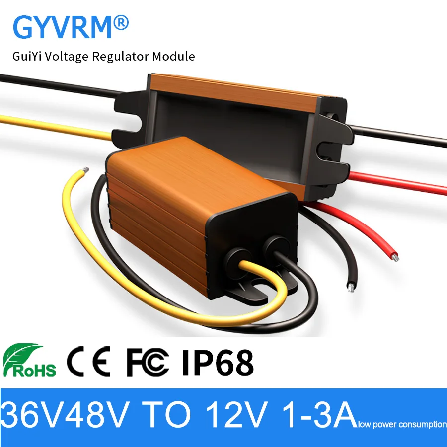 

DC DC Step-down Module 48V to 12V 1A 2A 3A Converter 36V-48V to 12V 3A 36W Low Power Consumption Gold Aluminum Shell