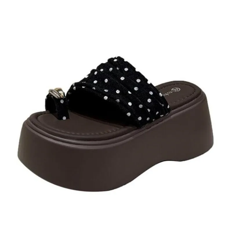 2026 Clip Toe Wedge High Heels Women's Slippers 8cm Summer Fashion High Heels Shoes Ladies Polka Dot Beach Vacation Slides Shoes