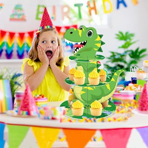 Kuchenausstellungsständer für Kinder, 3 Schichten, Cartoon -Dinosaurier, Dschungeltiere, Dessert -Ravender, Halter Cupcake, Geburtstagstorschablettdekoration 10 Hauptverkaufstruktur - №10