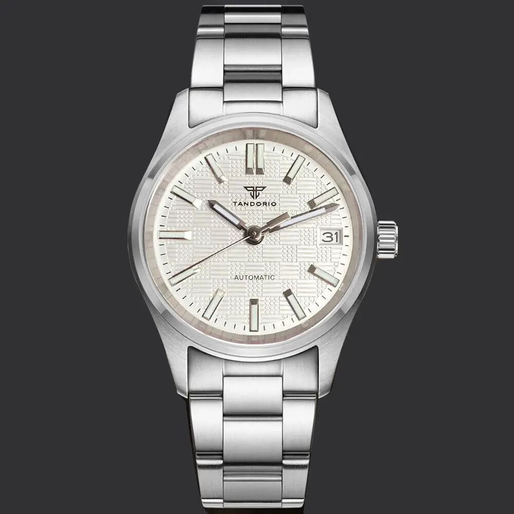 36mm Tandorio NH35A Textured Dial Automatic Mens Watch Sapphire Leather Bracelet