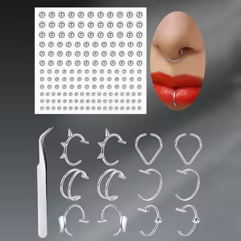 1set Silver Fake Lip Piercing Fake Lip Ring For Women Men, Lip Cuffs Clip On Faux Snake Bites Hoops Non Piercings Jewelry
