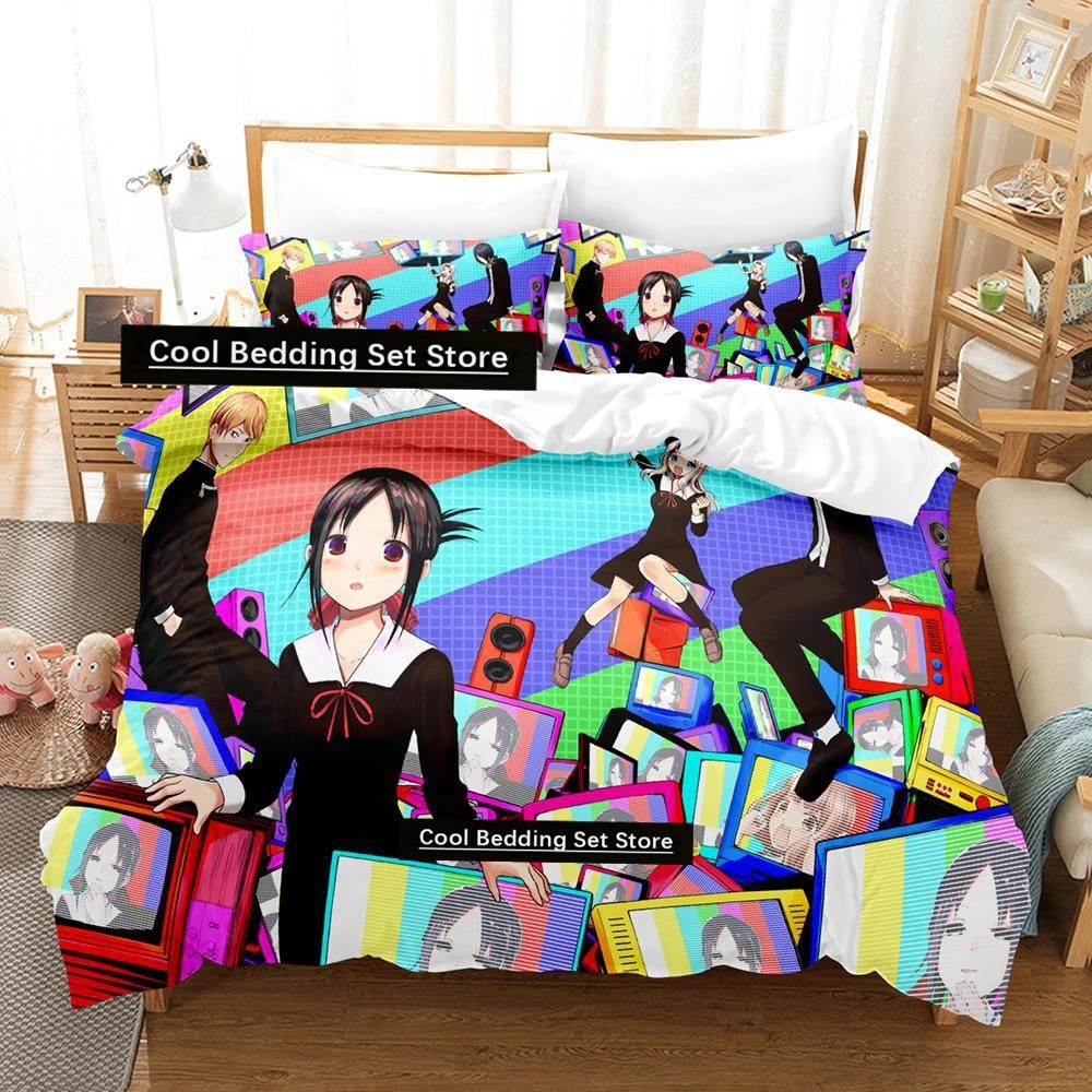 

Kaguya-sama Love is War Bedding Set Cartoon Anime three-piece set Adult Kid Bedroom Duvetcover Sets 3D Kawaii Girls camas