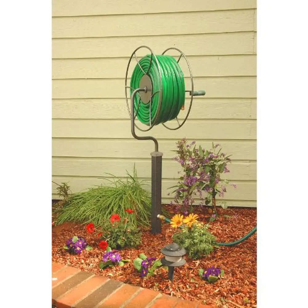 360 Degree Swivel Water Hose Reel Caddy Yard Garden Free-Standing Rotate Hose Reel Tangle-Free Hose Management Outdoor Gardening