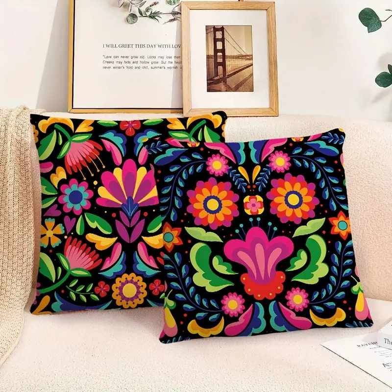 Floral pattern printed pillowcase Mexican style home furnishing room decoration cushion cover living room sofa cushion cover