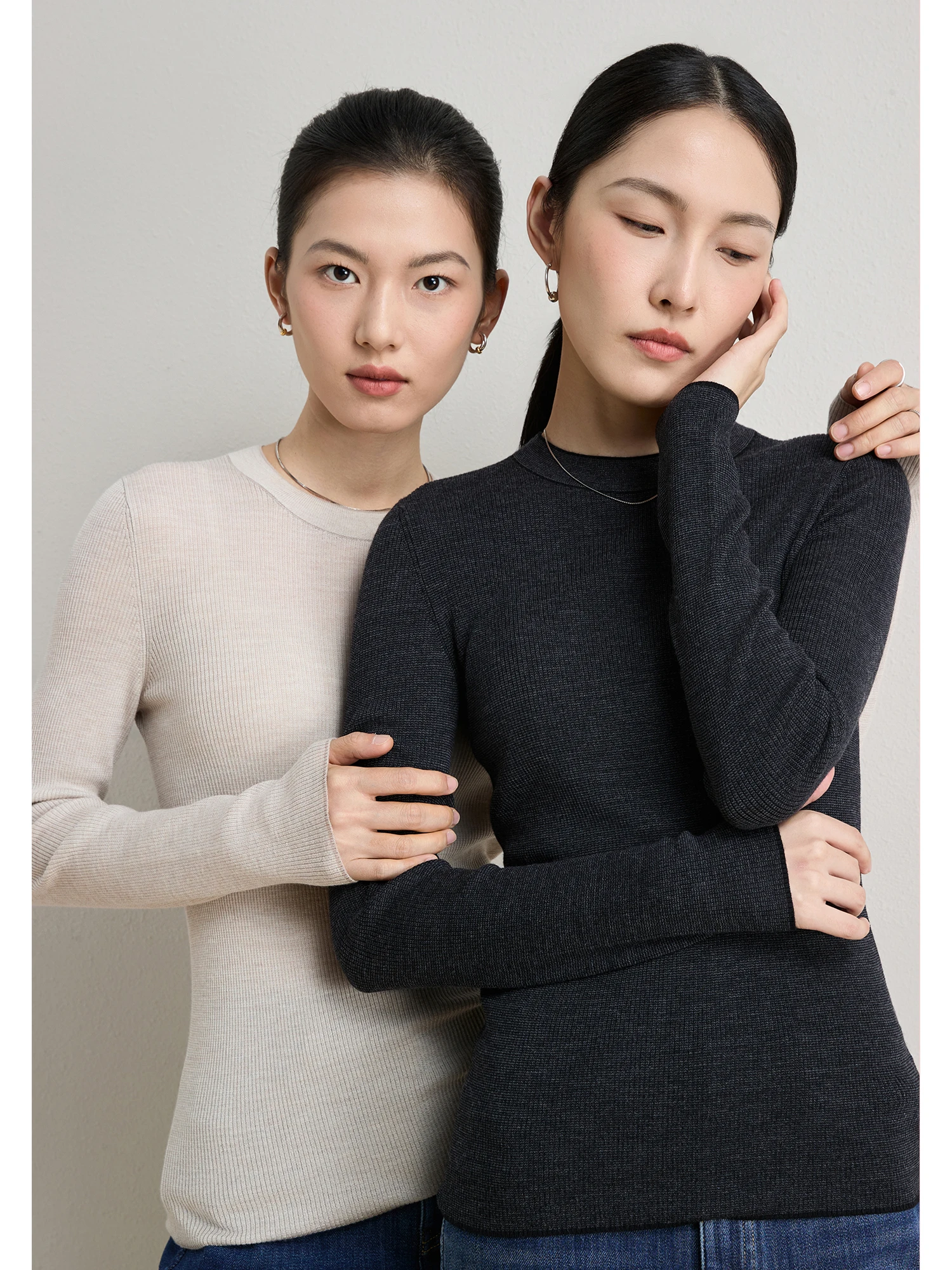 

ChangDX Ultra Soft Camere Base irt 60-Specin Fine Spun Wool No-Prure Wrap Yangzi Long Sve Knitted Sweater