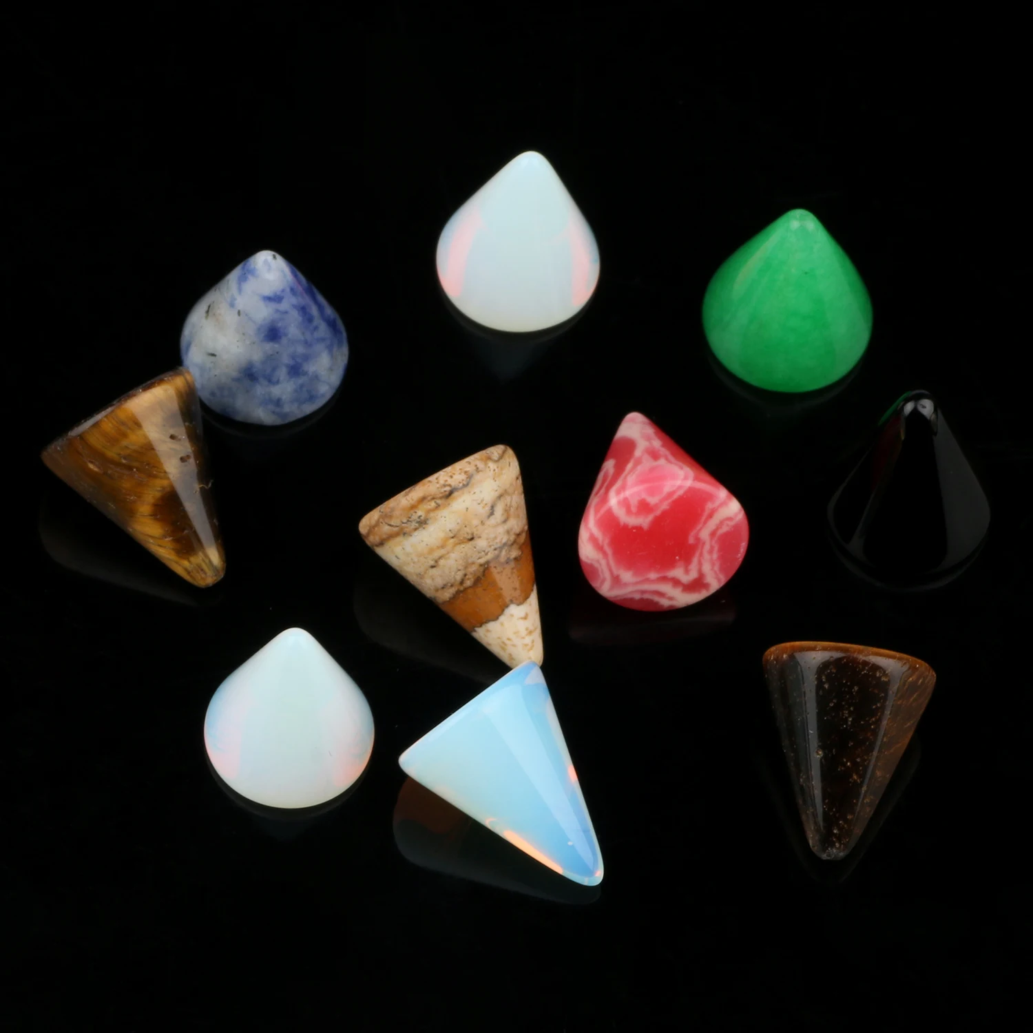 10pcs Natural Stone Mixed Oval Water Drop CAB CABOCHON Beads Geometric Rings for Jewelry Making Handmade Diy Craft Accessories