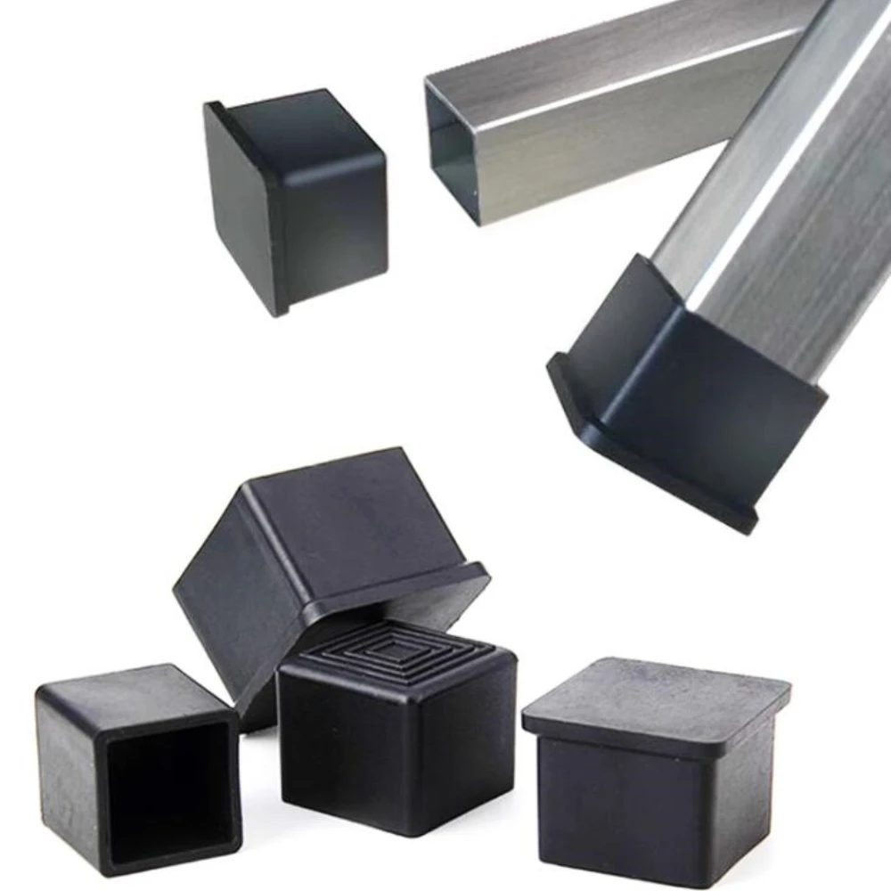 Black Square PVC Rubber Chair Leg Cap Chair Table Leg Furniture Pipe End Cap Table Leg Cap Anti-slip Floor Protection Pipe Plug