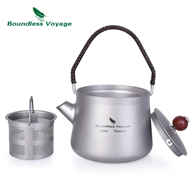 

Boundless Voyage Titanium Kettle 230ml Anti-scalding Handle Lid Outdoor Picnic Camping Tableware Coffee Tea Maker