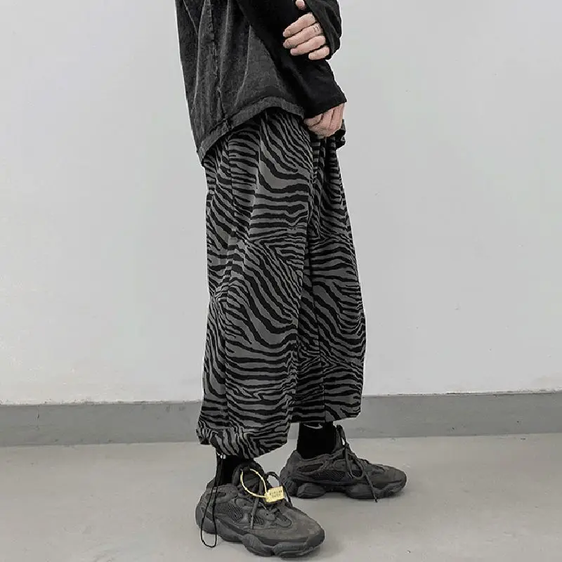 Y2K Zebra Striped Pattern Men Pants Summer Harem Sporty Joggers Ankle-Tied Hispter Loser Male Loose Hippie Jazz Cool Pantalon