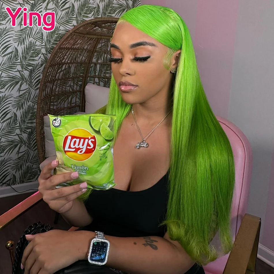 

Lime Green Bone Straight Brazilian Remy #613 Blonde 13x4 Transparent Lace Front Wigs 180% 13X6 Lace Frontal Wigs Ying Hair