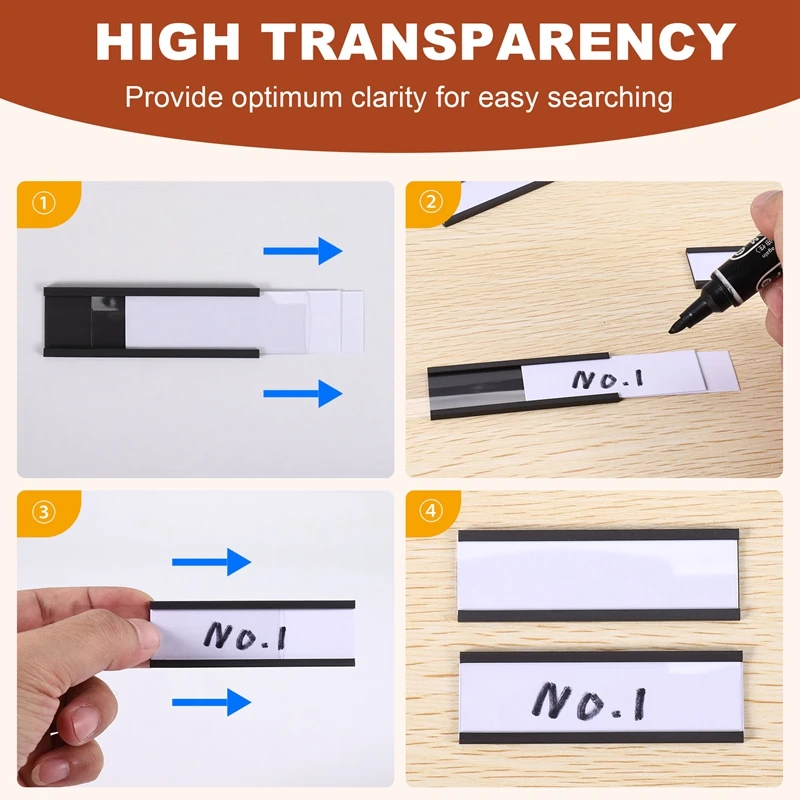 100 Piece Magnetic Label Holder C Channel Magnetic Labels With Clear Plastic Protector