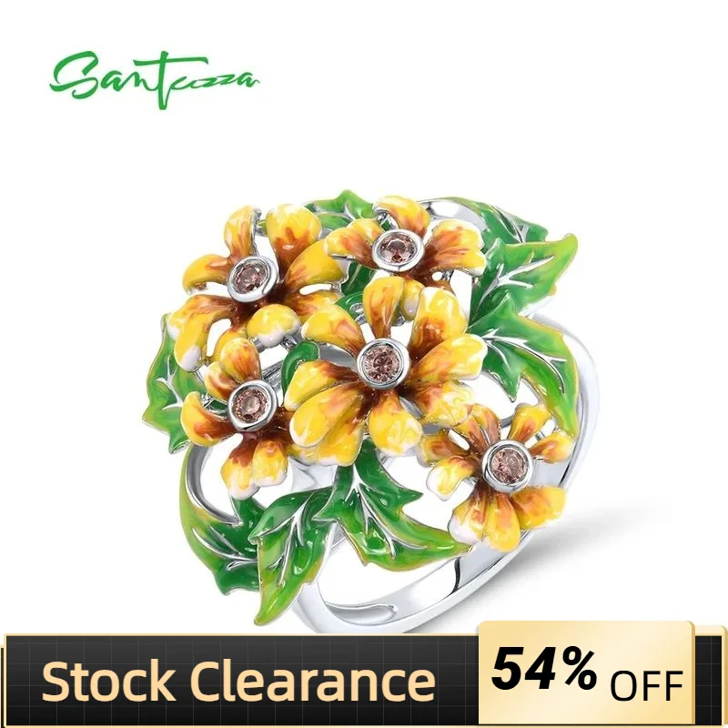 

Женское кольцо SANTUZZA, из чистого серебра с эмалью, с зелеными цветами и искусственными листьями