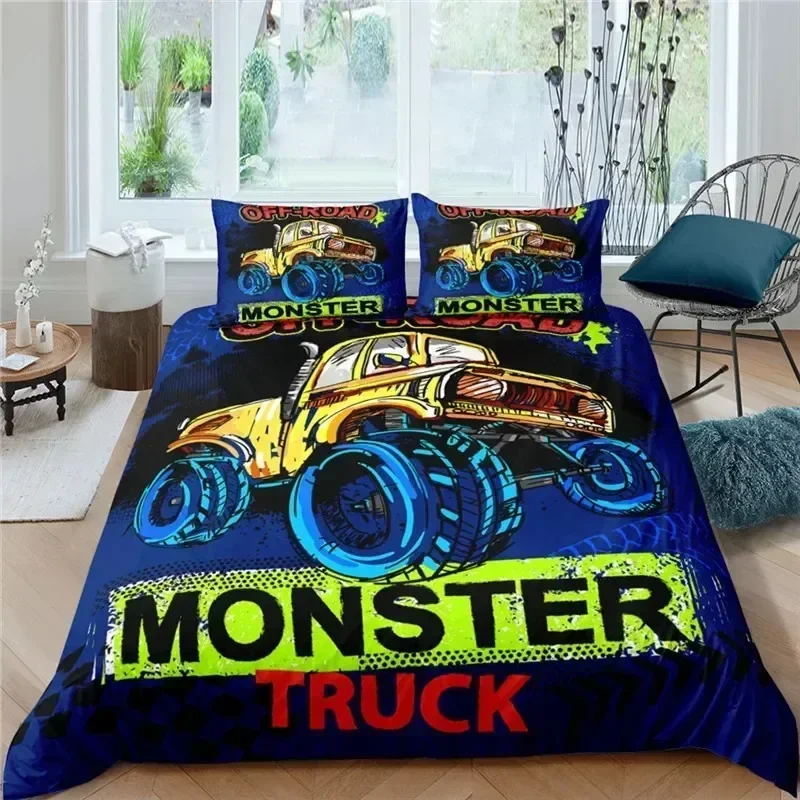 Monster Car Lovely Toy Truck Comforter Cover Polyester Printed Bed Set Duvet Cover Pillowcase Bedding Set Bed Linen Sheet Quilt