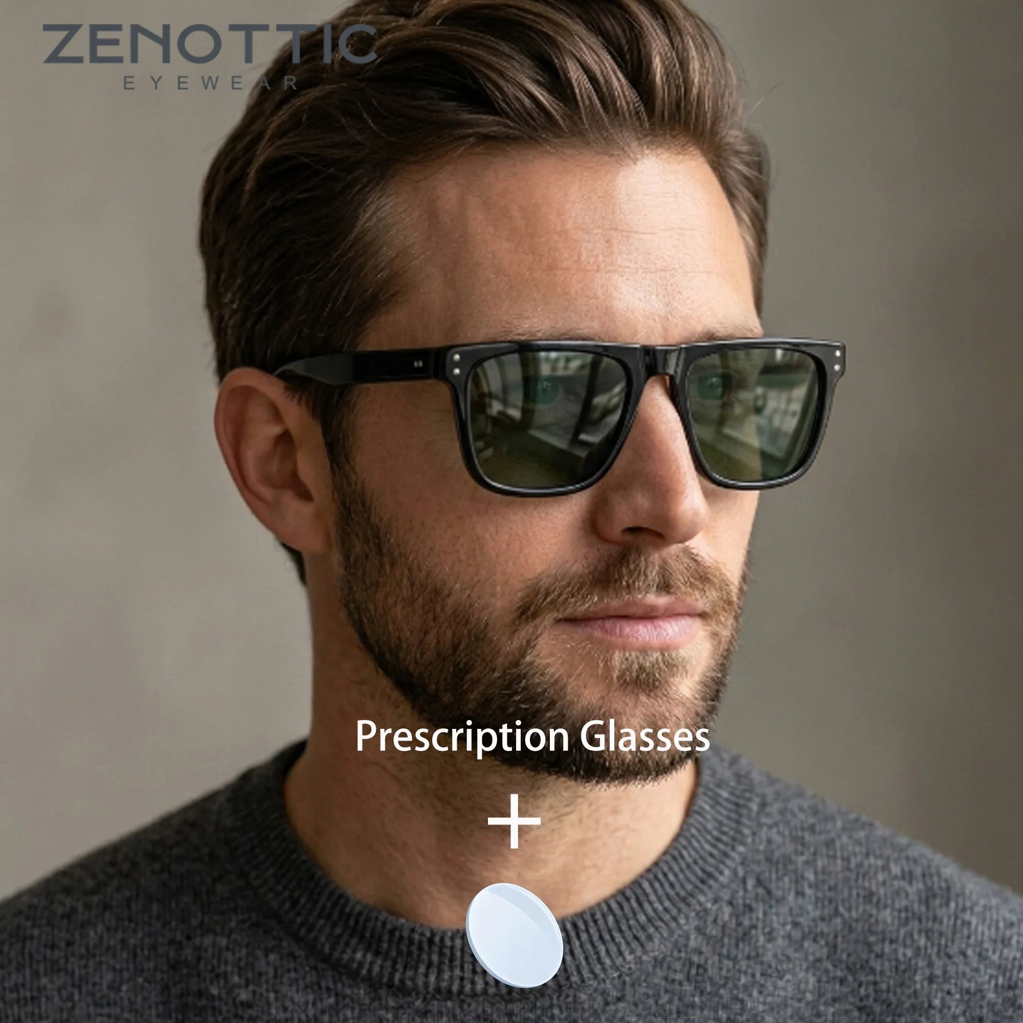 

ZENOTTIC Men Stylish L Size Square Acetate Polarized Progressive Anti Blue Light Optical Prescription Eyewear