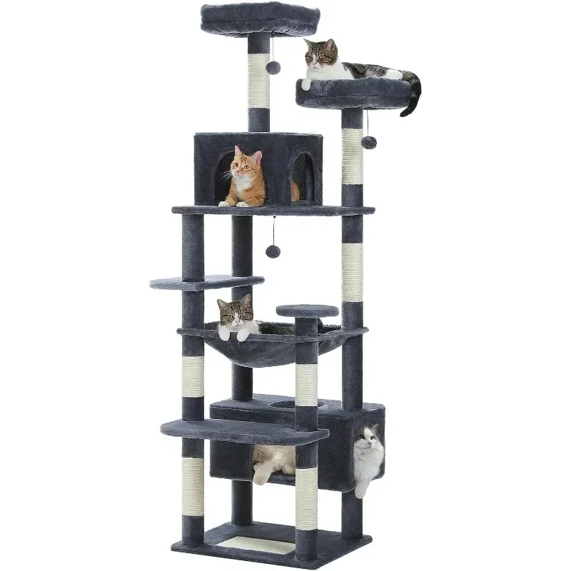 Large Cat Tree, 72 Inches Cat Tower for Large Cats, Cat Condo with Sisal-Covered Scratching Posts and Pads, 2 Padded Perch