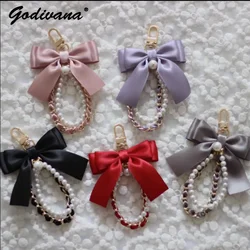 New Handmade Cute Girl Women's Pink Mobile Phone Pendant Bow Hand Carrying Pearl Chain Car Key Ring Bag Charms Handbag Pendant