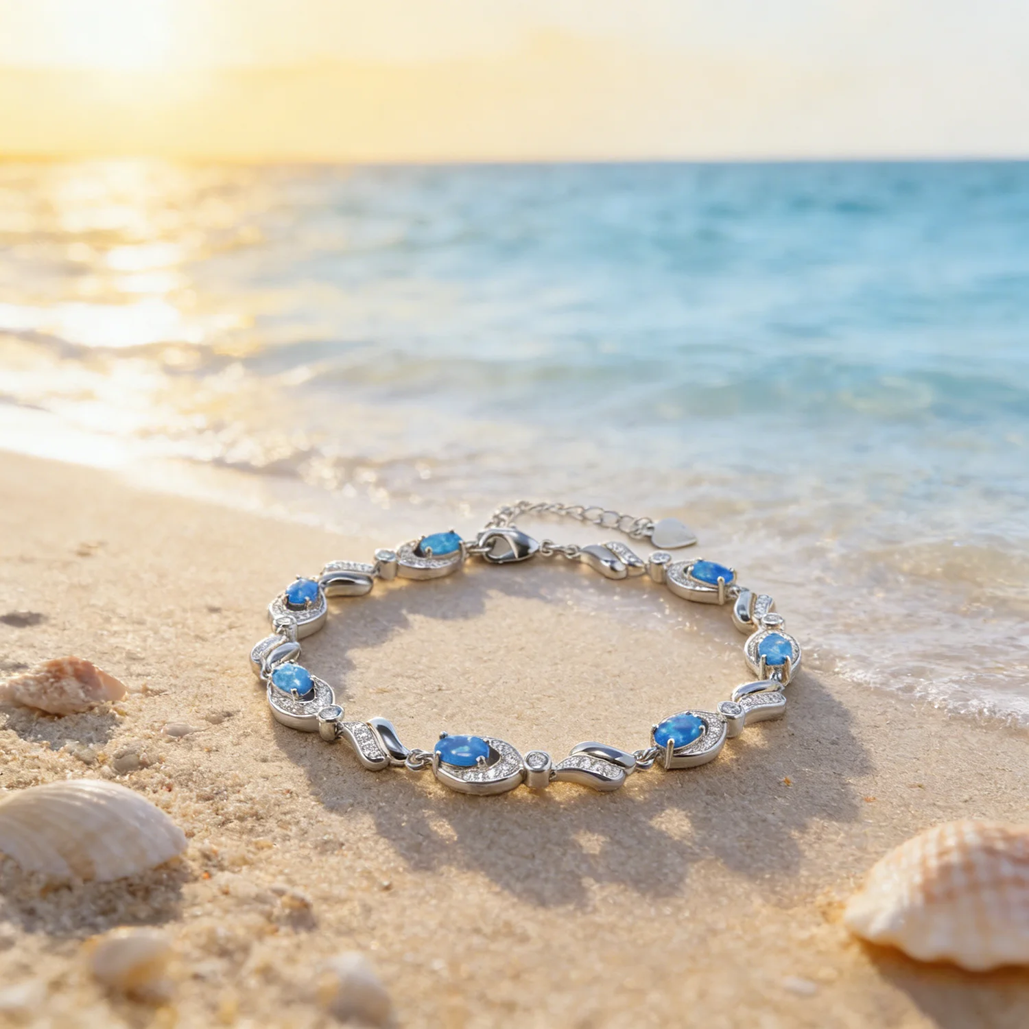 Blue Opal Bracelet for Women, Oval Opal Halo Tennis Bracelet,Dainty Ocean Inspired Statement Jewelry Gift for Her,daily wear