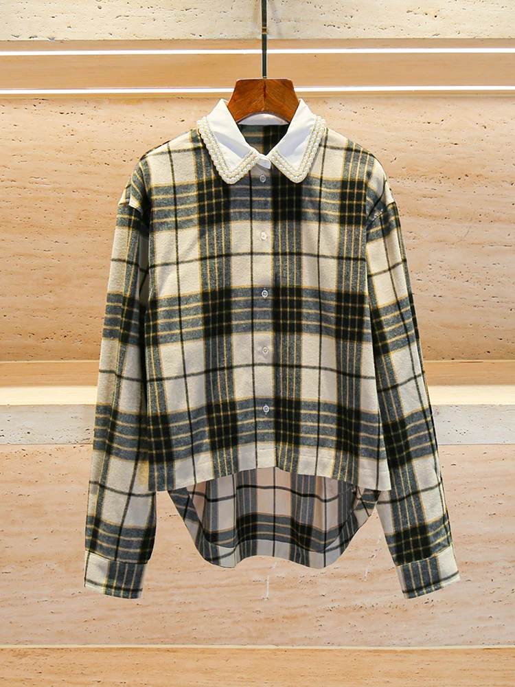 

S Home South Oil High End Women's Ne Buttoned Plaid irt Autumn New Sle College Sle Faionable Casual Top