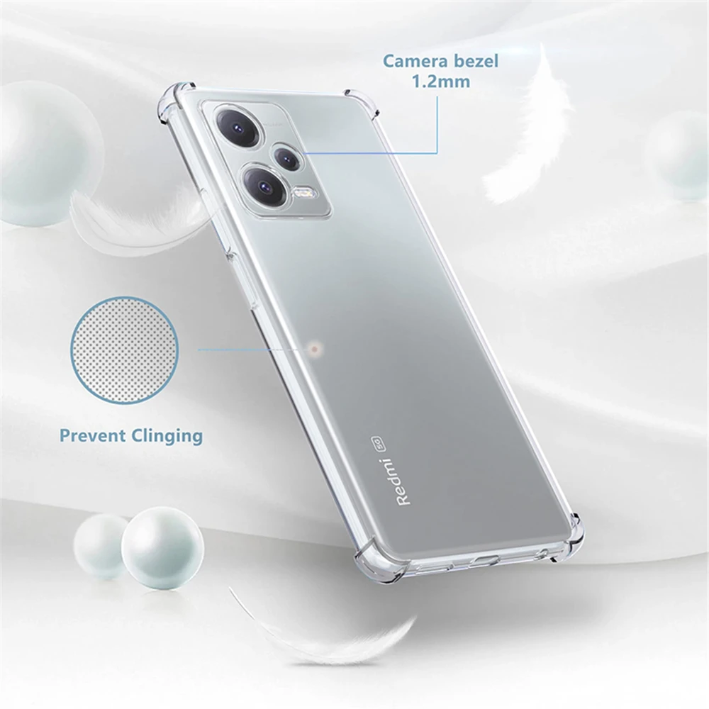 Shockproof Phone Case for Xiaomi Redmi Note 13 Pro 4G 12 Pro Plus 5G Transparent Clear Silicone Bumper Soft TPU Back Cover