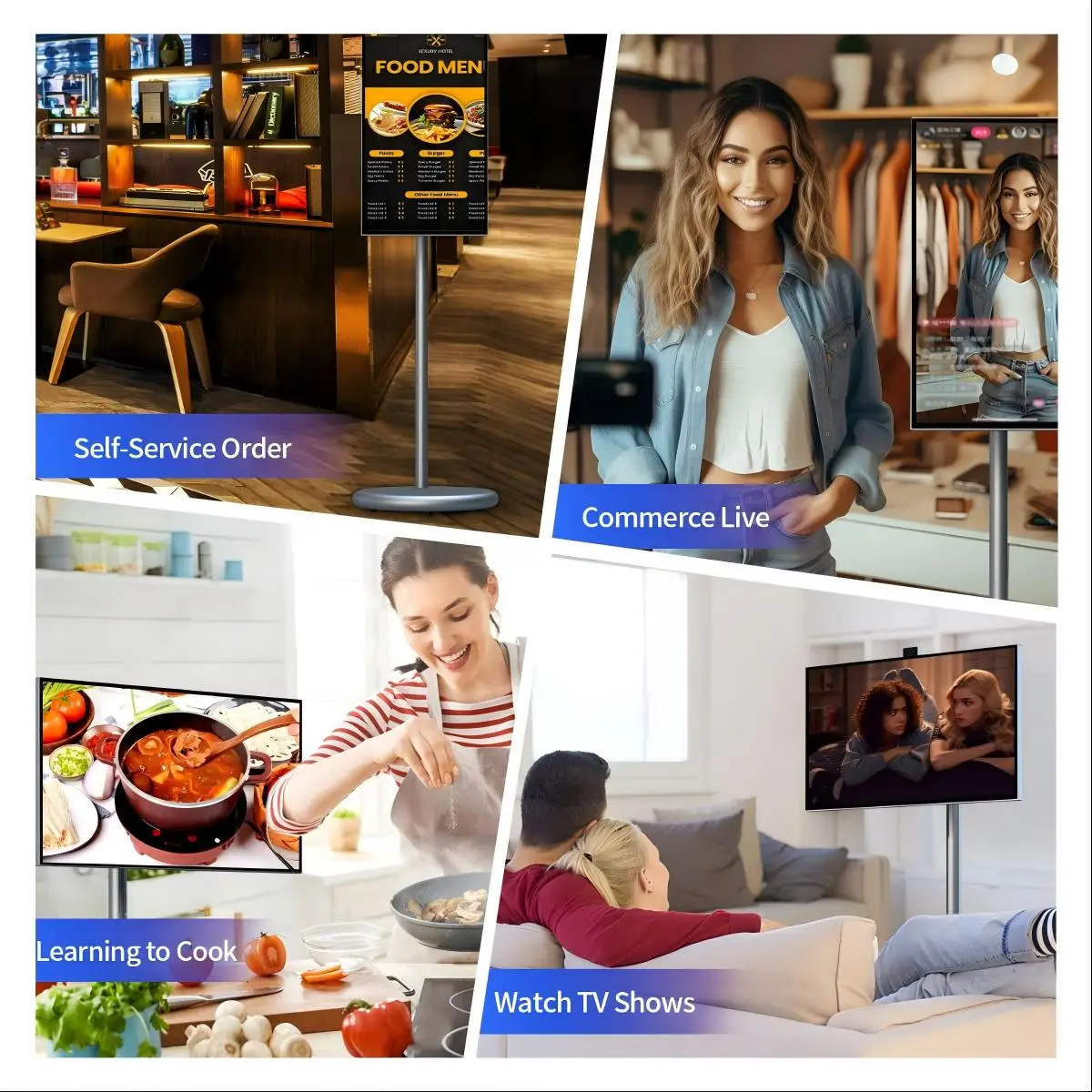 OFD 27 pollici Smart Tv portatile su ruote Android 15 Full Hd Touch Screen Monitor Rollable Android Tablet Pc per la casa