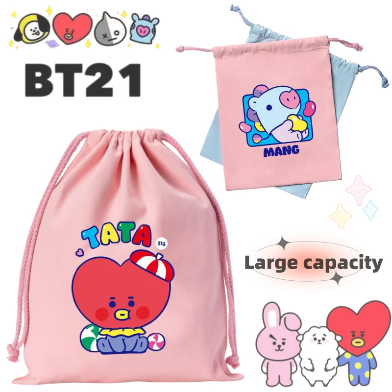 BT21 Aufbewahrungstasche Chimmy und Tata, neue kreative Cartoon-Tasche, niedlich, große Kapazität, bedruckte Canvas-Tasche, einfache und tragbare Kosmetiktasche – Detail 1