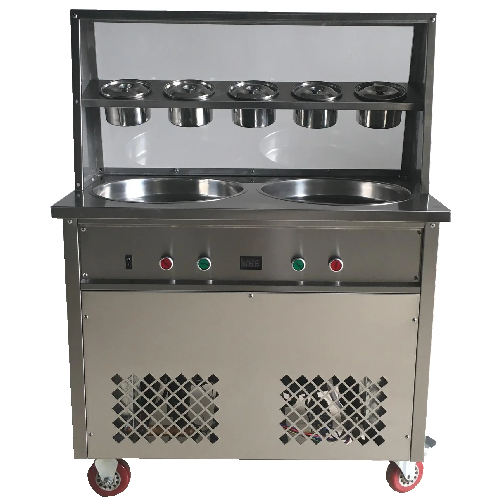 hot sale double pan thailand fried ice cream roll machine/thai ice cream roll machine with 10 tanks