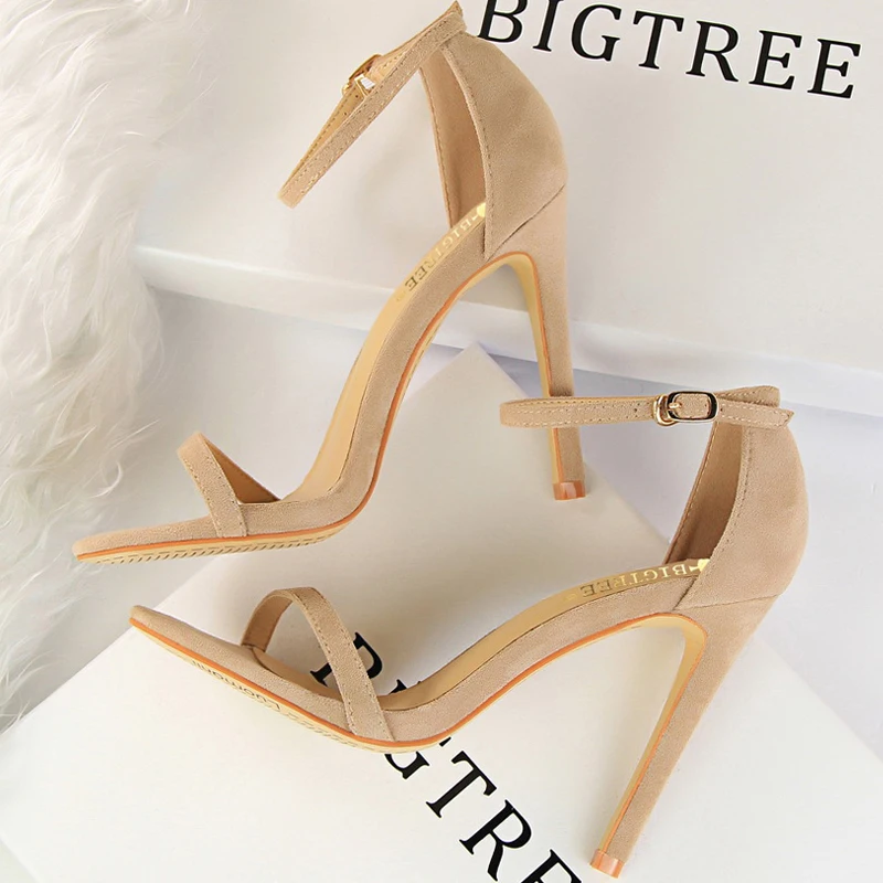 BIGTREE Shoes Women 11cm High Heeled Sandals Ladies Shoes Summer Stilettos Women Sandals Suede Woman Pumps High Heels 2026 New