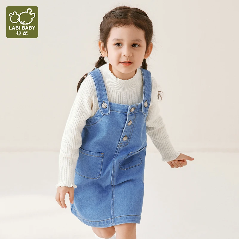 

3-10 Years Girls Denim Dresses Kids Strap Overalls Dress with Pockets Stylish Children Spring Autumn Suspender Denim Clothes