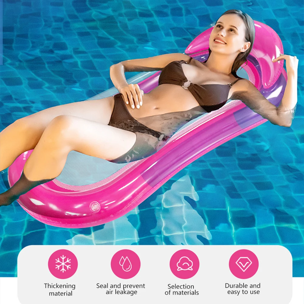Esteras reclinables de agua de PVC, cama flotante de agua plegable, boquilla portátil a prueba de fugas, accesorios de piscina resistentes al desgaste