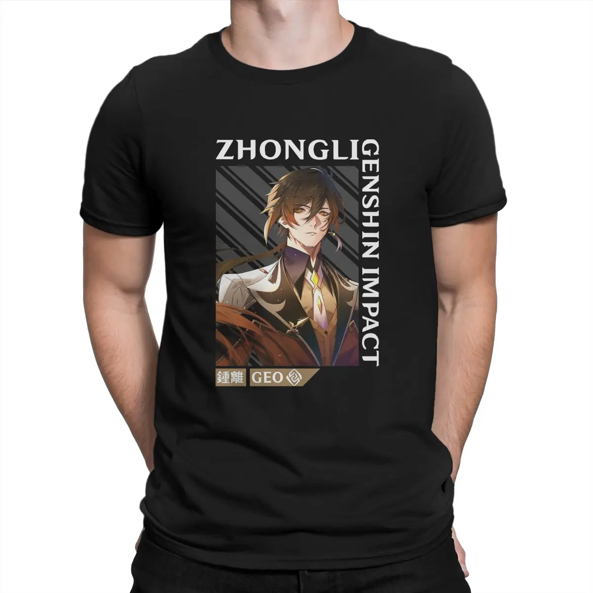 Zhongli T-Shirt Men Genshin Impact Game Novelty 100% Cotton Tees Crewneck Short Sleeve T Shirts Gift Idea Clothes