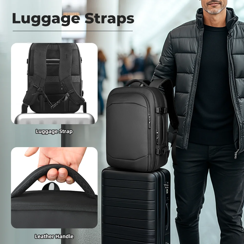 حقيبة ظهر HK Business Boarding للرجال بسعة كبيرة حقيبة ظهر للسفر مقاومة للماء مقاس 17 بوصة حقيبة كمبيوتر محمول بسيطة لعطلة نهاية الأسبوع #6