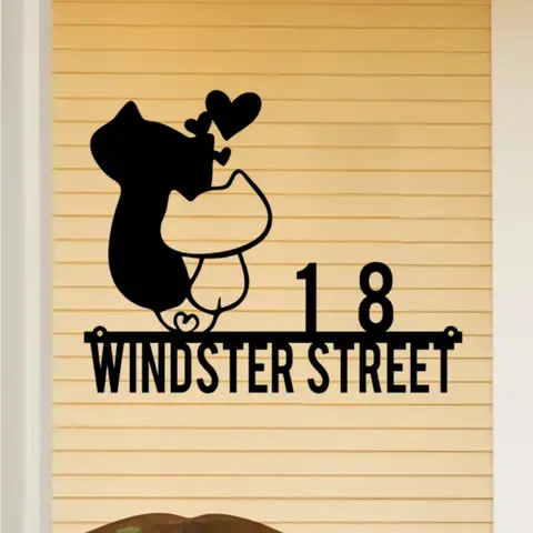 사랑스러운 맞춤형 고양이 테마 금속 주소 표시 야외 홈 장식을 위한 고품질 및 배터리가 필요 없는 훌륭한 사려 깊은 선물