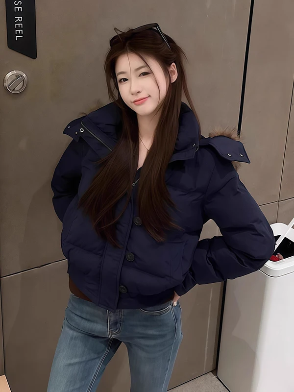 معطف نسائي من Orta Puffer Jaet شتاء 2025 جديد Sle بقصة ضيقة من القطن معطف ثي دافئ كبير بياقة فرو كورية Sle للتنقل والرياح