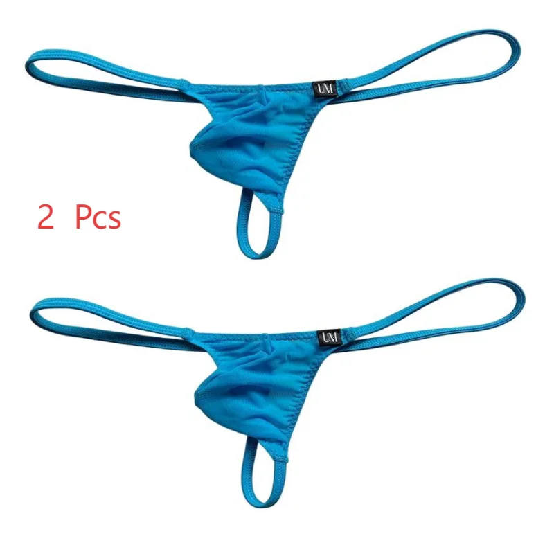 2PCS  Men's  Sexy  Mesh  Transparent  G-strings Underwear Pocket T-Back Design Penetrating Trunk Briefs  For Men