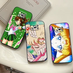 Moon Pretty Girl S-Sailor For Xiaomi Mi Poco F5 F4 F3 X6 X5 X4 X3 M6 M5 M5S M4 M3 C65 Pro GT NFC 5G Black Cover Phone Case