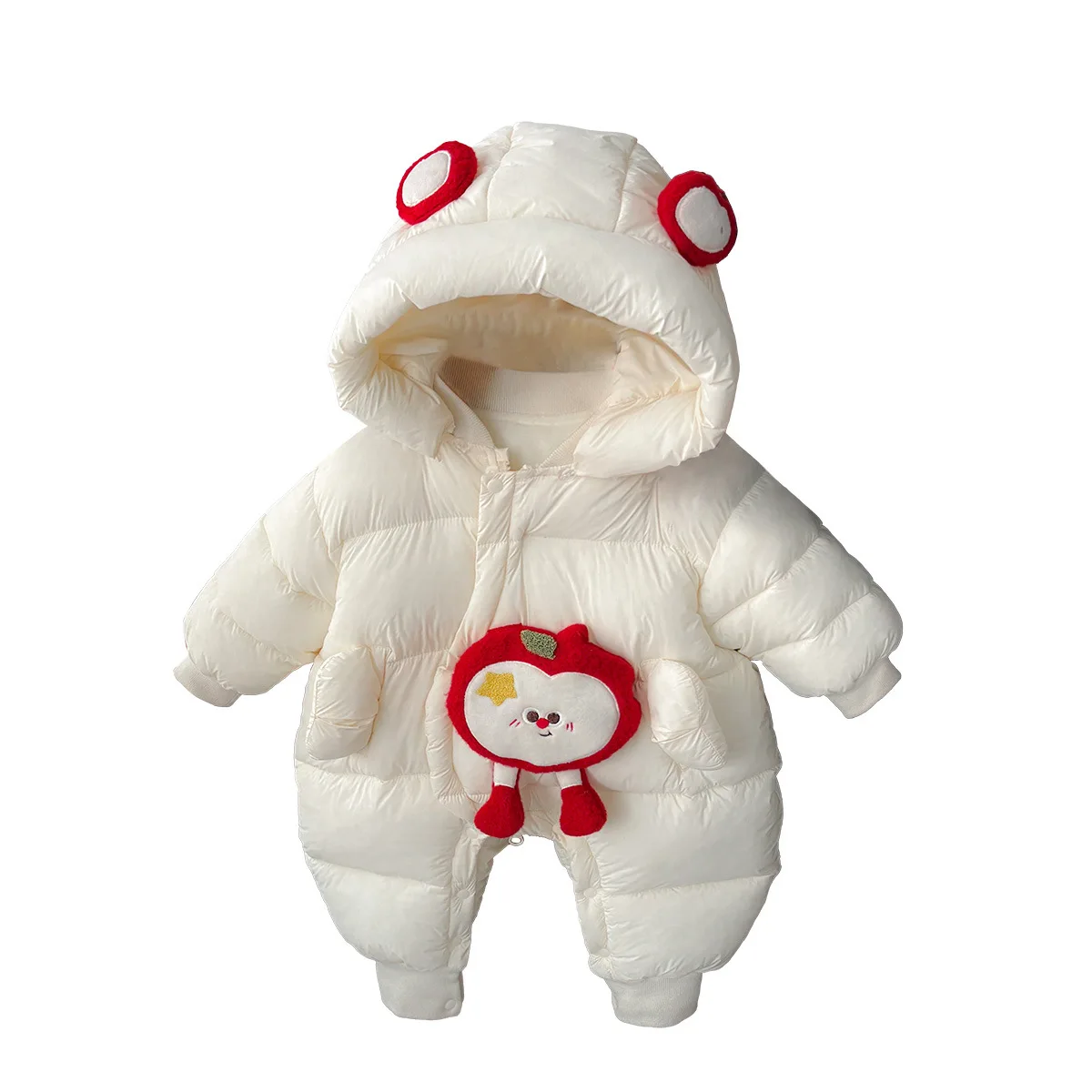 新生児用冬用裏起毛ロンパースセット 韓国風スレ漫画デザイン 高伸縮性 通気性 C...